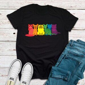 Asexual Pride LGBT Gay Lesbian Queer Shirt, Rainbow Cat Shirt
